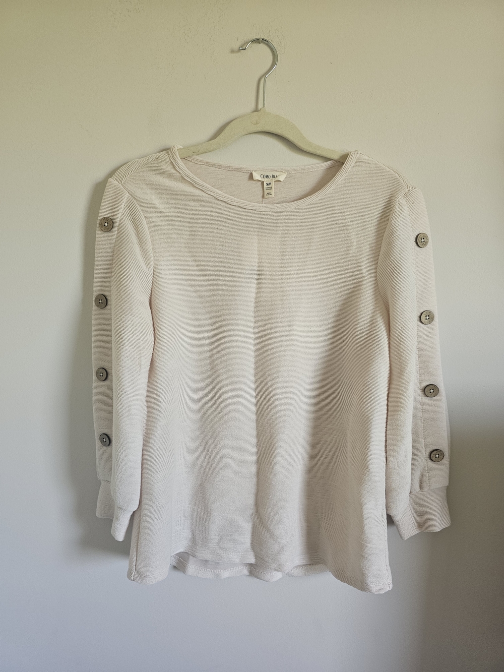 Women's Ivory Button-Trim Long Sleeve Top